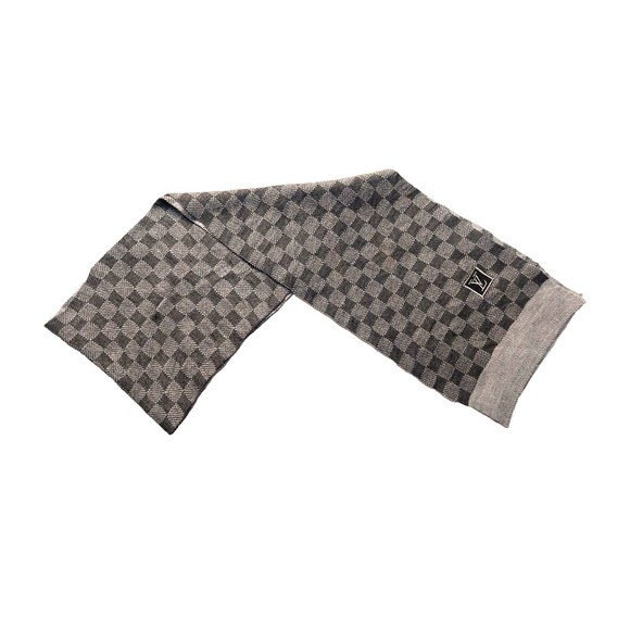 LOUIS VUITTON Petit Damier Graphite Scarf Black Gray Pre-Owned - Picture 3 of 12